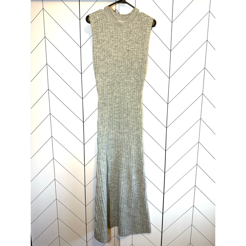 Topshop Womens 8 10 Gray Ribbed Sleeveless Mock neck Long Maxi Mermaid Dress